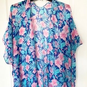Hibiscus Floral Hawaiian Kimono Shawl Cover Up
